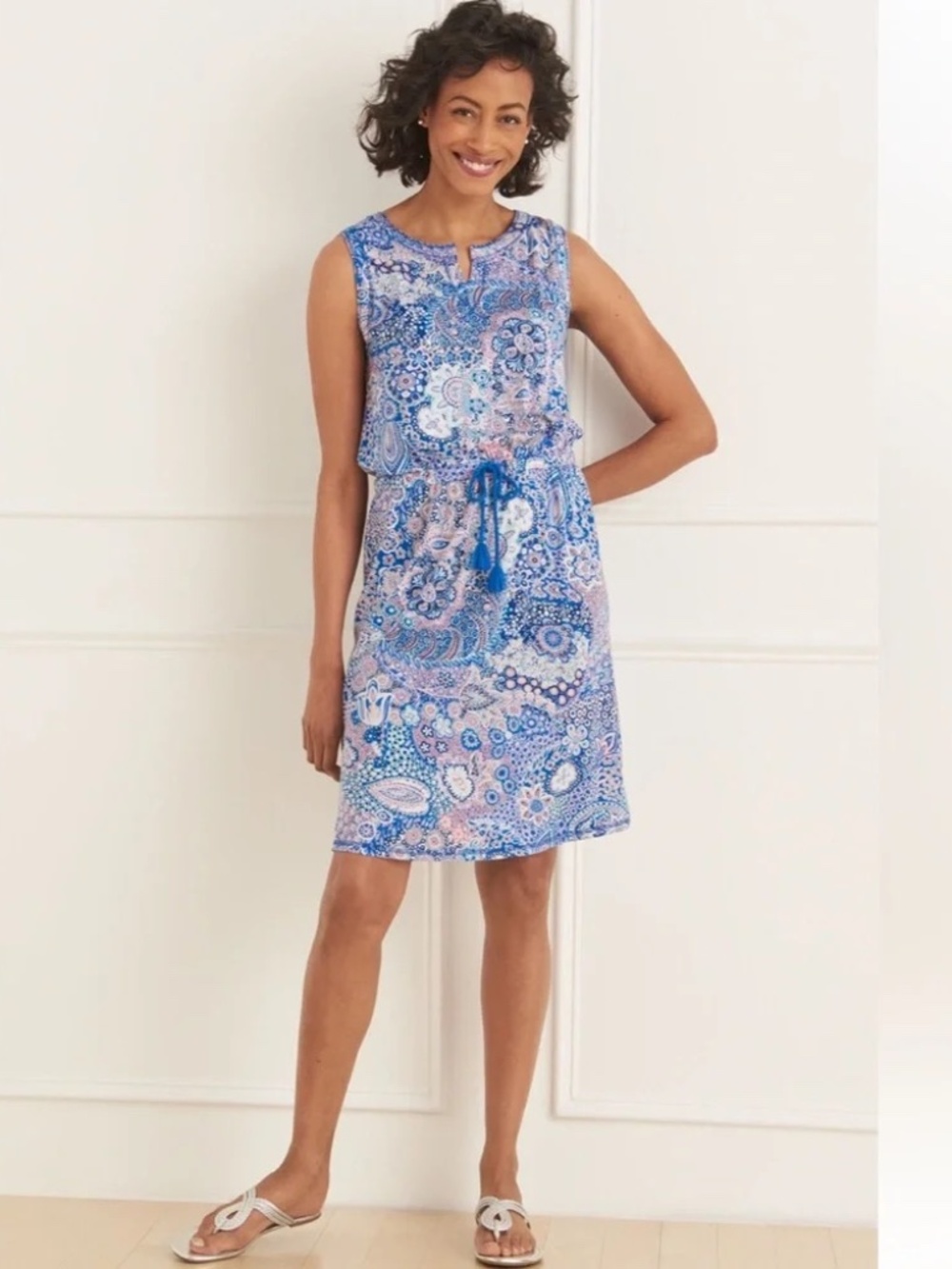T BY TALBOTS DREAMY PAISLEY PRINT JERSEY TIE WAIST DRESS 3X